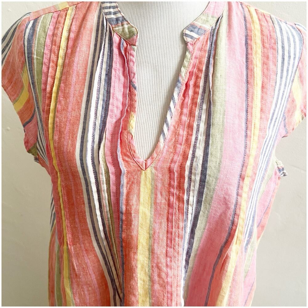 Sundays Striped Linen Sheath Dress Multicolor Size 2/Medium V-Neck Boho Beachy - Picture 12 of 16